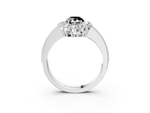 White gold Fancy Black Pear Cut Cut Halo Diamond Pavé Engagement Ring with Milgrain Detailing_9