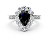 White gold Fancy Black Pear Cut Cut Halo Diamond Pavé Engagement Ring with Milgrain Detailing