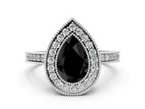 White gold Fancy Black Pear Cut Cut Halo Pavé Diamond Ring