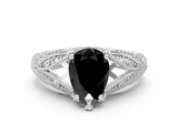 White gold Fancy Black Pear Cut Cut Milgrain Pave Diamond Engagement Ring with Four-Prong Setting_3