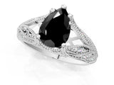 White gold Fancy Black Pear Cut Cut Milgrain Pave Diamond Engagement Ring with Four-Prong Setting_4