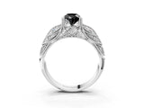 White gold Fancy Black Pear Cut Cut Milgrain Pave Diamond Engagement Ring with Four-Prong Setting_6