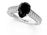 White gold Fancy Black Pear Cut Cut Pave Band Milgrain Solitaire Ring_1