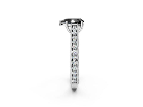 White gold Fancy Black Pear Cut Cut Pave Band Milgrain Solitaire Ring_2
