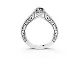 White gold Fancy Black Pear Cut Cut Pave Band Milgrain Solitaire Ring_3