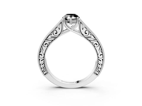 White gold Fancy Black Pear Cut Cut Pave Band Milgrain Solitaire Ring_3