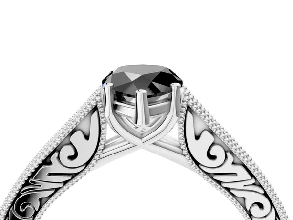 Platinum Pear-Shaped Vintage Pave Engagement Ring Setting for Black Center