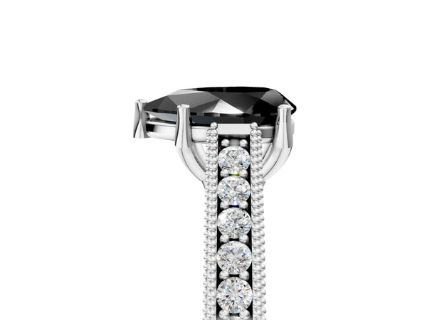 Platinum Pear-Shaped Vintage Pave Engagement Ring Setting for Black Center