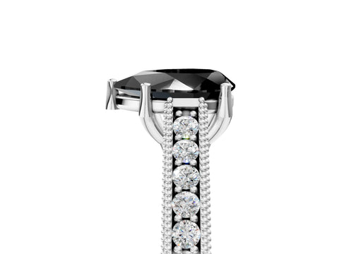 White gold Fancy Black Pear Cut Cut Pave Band Milgrain Solitaire Ring_5