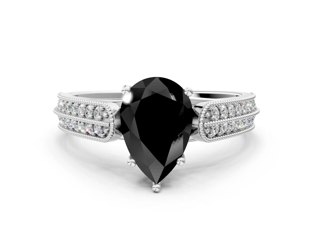 White gold Fancy Black Pear Cut Cut Pave Split Shank Engagement Ring with Four-Prong Setting_12