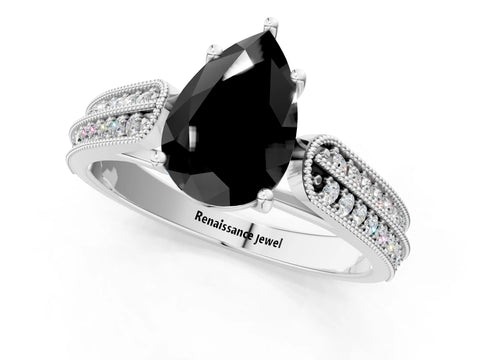 White gold Fancy Black Pear Cut Cut Pave Split Shank Engagement Ring with Four-Prong Setting_13
