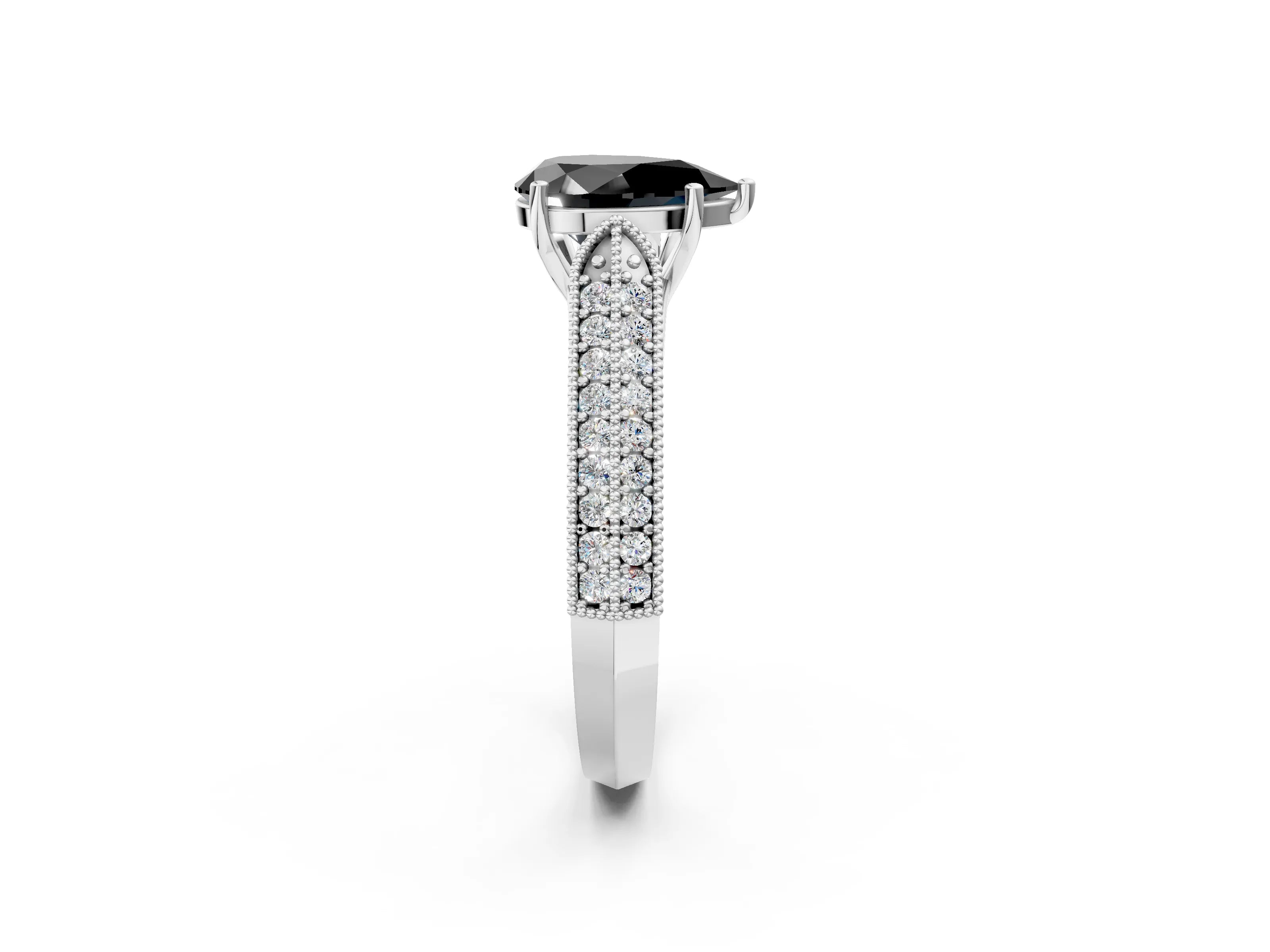 White gold Fancy Black Pear Cut Cut Pave Split Shank Engagement Ring with Four-Prong Setting_14