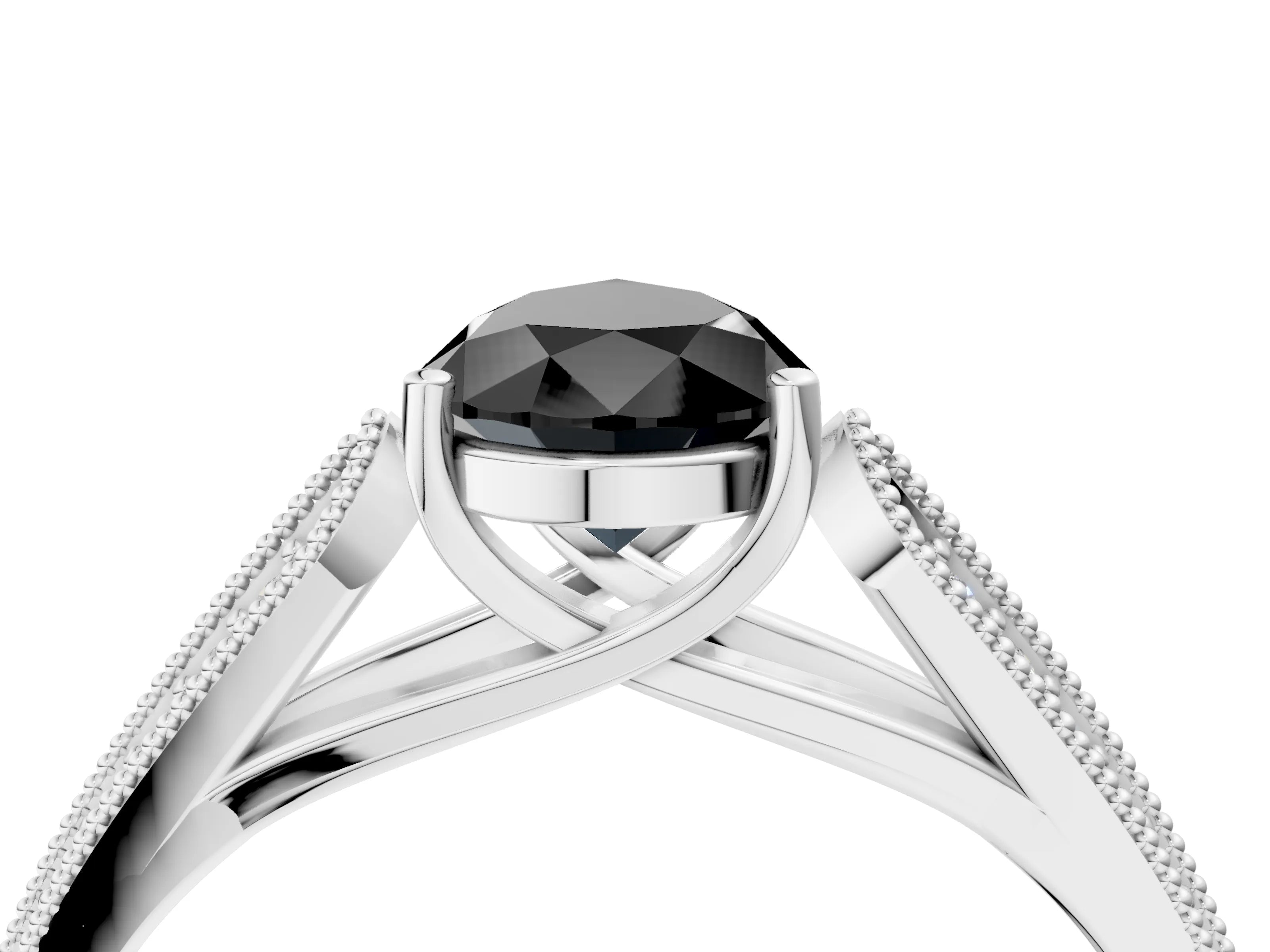 White gold Fancy Black Pear Cut Cut Pave Split Shank Engagement Ring with Four-Prong Setting_16