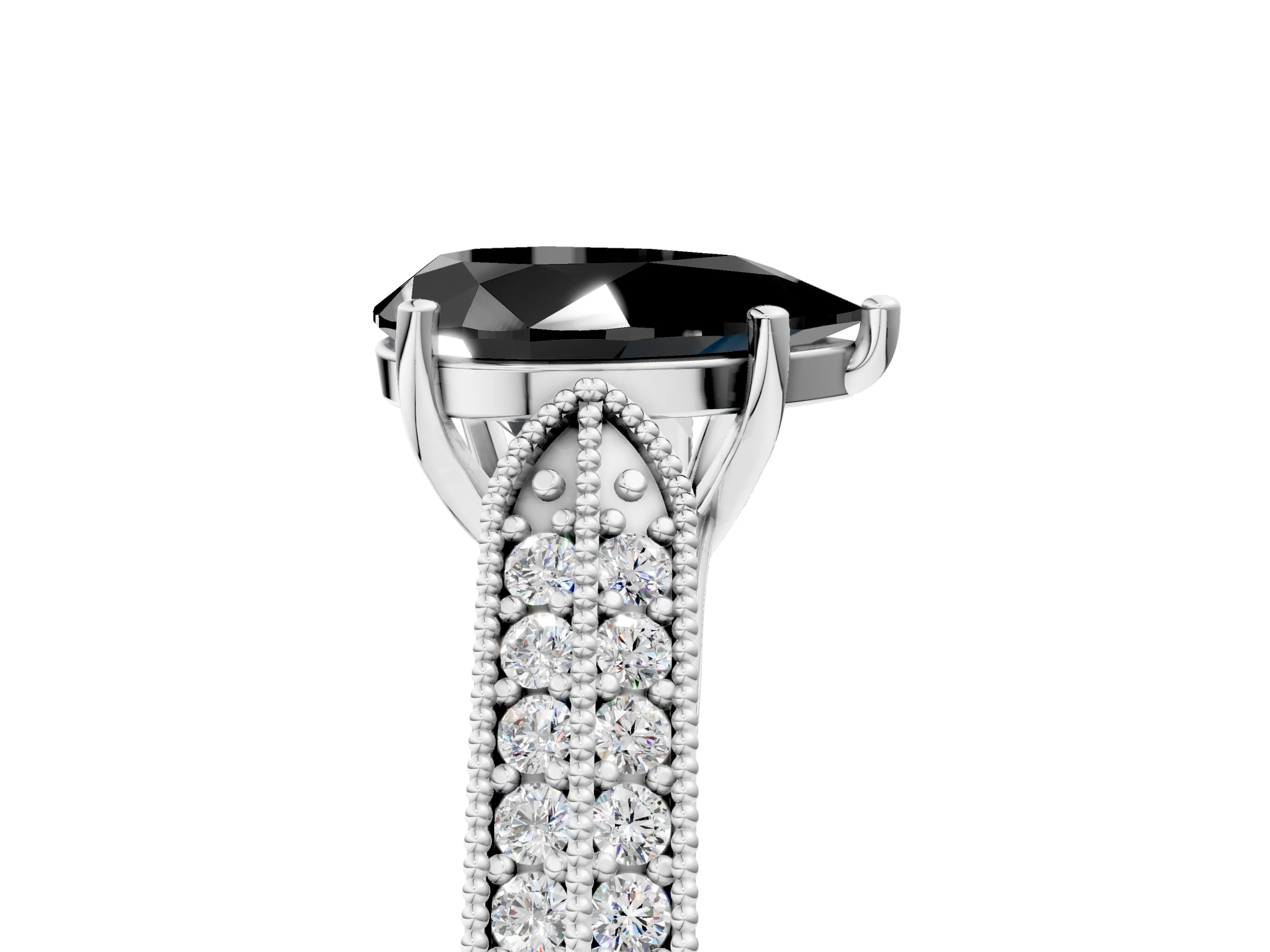 White gold Fancy Black Pear Cut Cut Pave Split Shank Engagement Ring with Four-Prong Setting_17