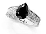 White gold Fancy Black Pear Cut Cut Solitaire Engraved Band with Four-Prong Setting_1