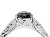White gold Fancy Black Pear Cut Cut Solitaire Engraved Band with Four-Prong Setting_4