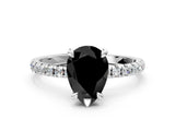 White gold Fancy Black Pear Cut Diamond Brilliant Solitaire Ring with Pavé Band and Four-Prong Setting_12