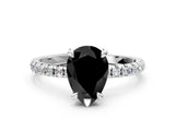 White gold Fancy Black Pear Cut Diamond Brilliant Solitaire Ring with Pavé Band and Four-Prong Setting_12