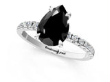 White gold Fancy Black Pear Cut Diamond Brilliant Solitaire Ring with Pavé Band and Four-Prong Setting_13
