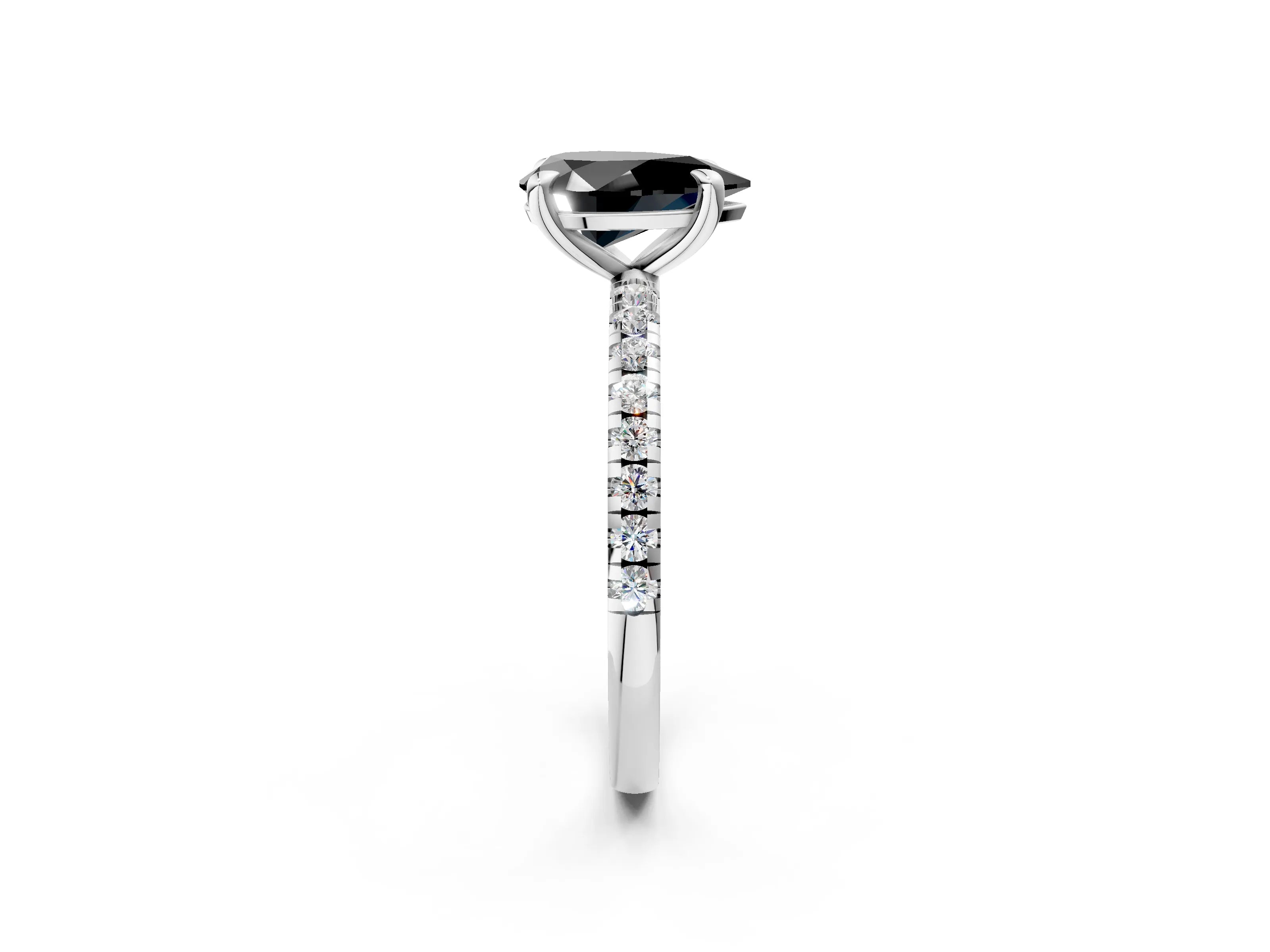 White gold Fancy Black Pear Cut Diamond Brilliant Solitaire Ring with Pavé Band and Four-Prong Setting_2