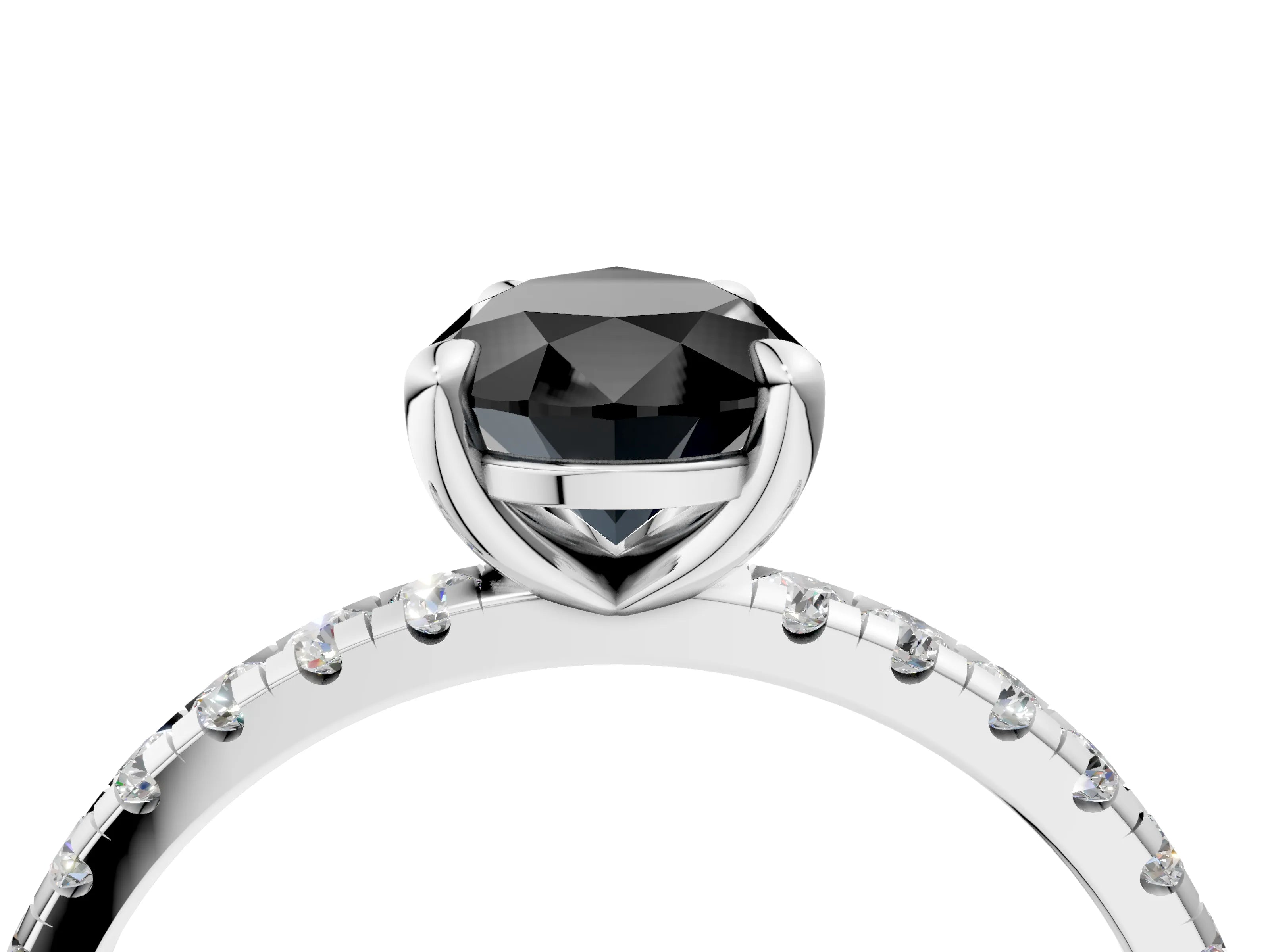 White gold Fancy Black Pear Cut Diamond Brilliant Solitaire Ring with Pavé Band and Four-Prong Setting_4