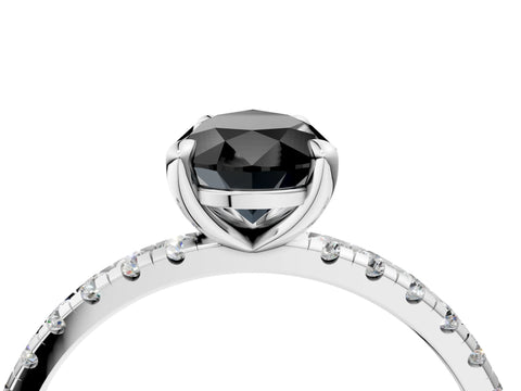 White gold Fancy Black Pear Cut Diamond Brilliant Solitaire Ring with Pavé Band and Four-Prong Setting_4