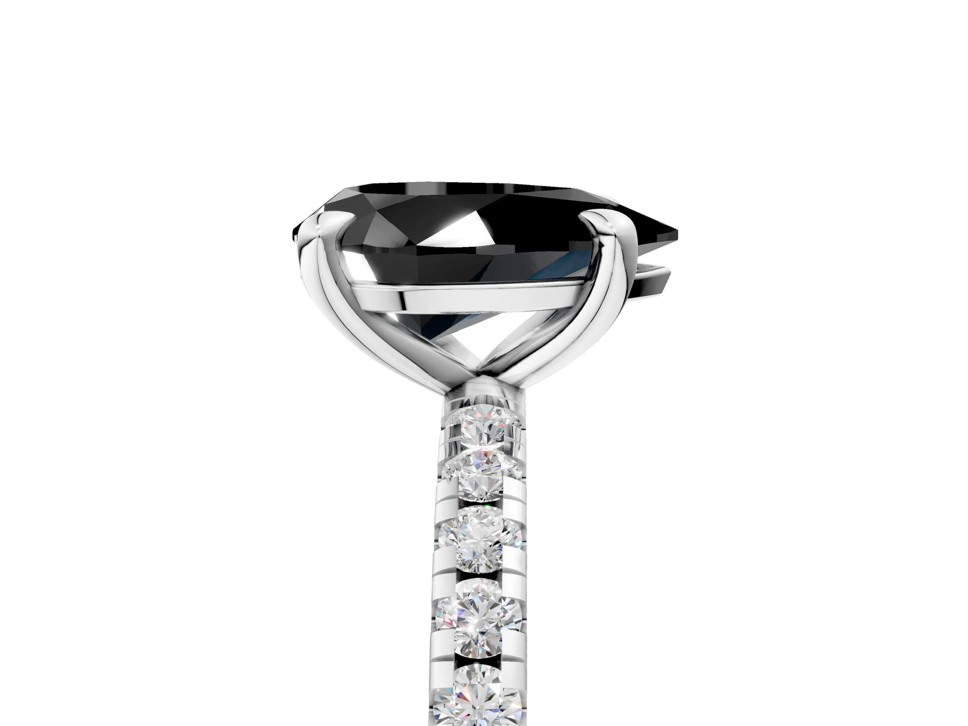 White gold Fancy Black Pear Cut Diamond Brilliant Solitaire Ring with Pavé Band and Four-Prong Setting_5