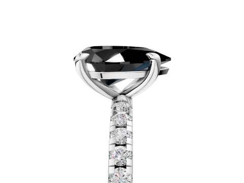 White gold Fancy Black Pear Cut Diamond Brilliant Solitaire Ring with Pavé Band and Four-Prong Setting_5