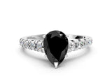 White gold Fancy Black Pear Cut Diamond Cathedral Solitaire Ring with Round  Pavé Band_36