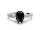 White gold Fancy Black Pear Cut Diamond Cathedral Solitaire Ring with Round  Pavé Band_42