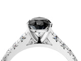 White gold Fancy Black Pear Cut Diamond Cathedral Solitaire Ring with Round  Pavé Band_46