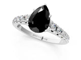 White gold Fancy Black Pear Cut Diamond Cathedral Solitaire Ring with Round  Pavé Band_48