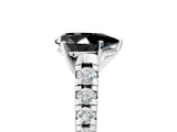 White gold Fancy Black Pear Cut Diamond Cathedral Solitaire Ring with Round  Pavé Band_53