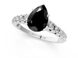 White gold Fancy Black Pear Cut Diamond Cathedral Solitaire Ring with Round  Pavé Band_60