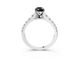 White gold Fancy Black Pear Cut Diamond Cathedral Solitaire Ring with Round  Pavé Band_63