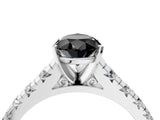 White gold Fancy Black Pear Cut Diamond Cathedral Solitaire Ring with Round  Pavé Band_63
