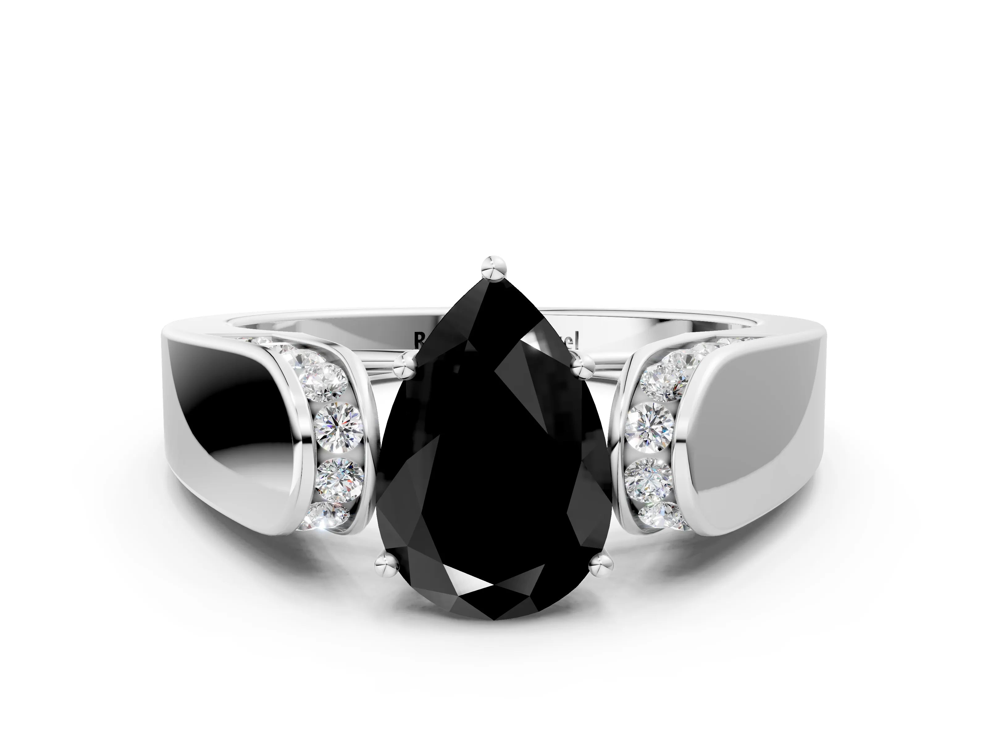 White gold Fancy Black Pear Cut Diamond Channel Set Solitaire Ring with Four-Prong Setting_12