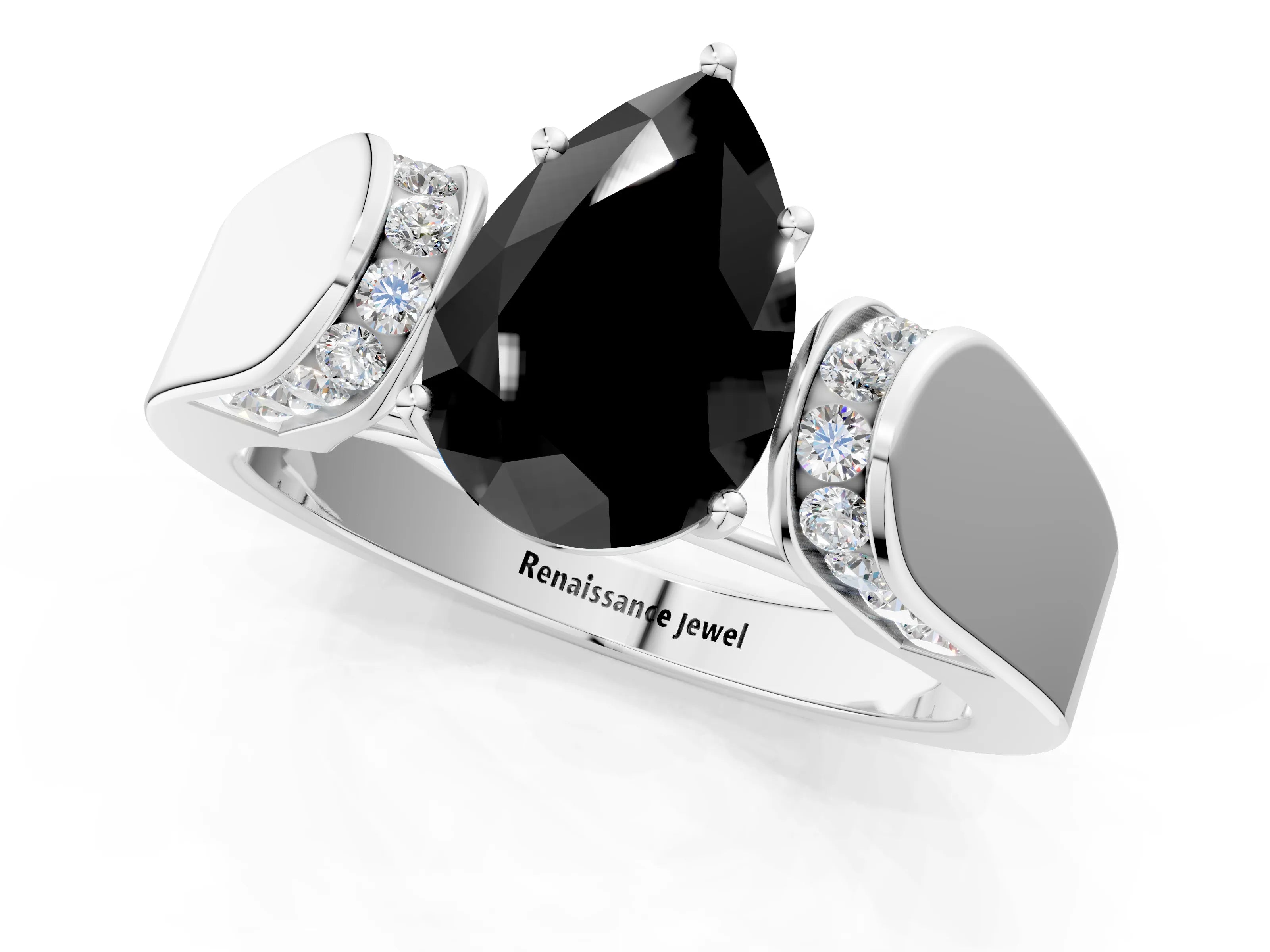 White gold Fancy Black Pear Cut Diamond Channel Set Solitaire Ring with Four-Prong Setting_13