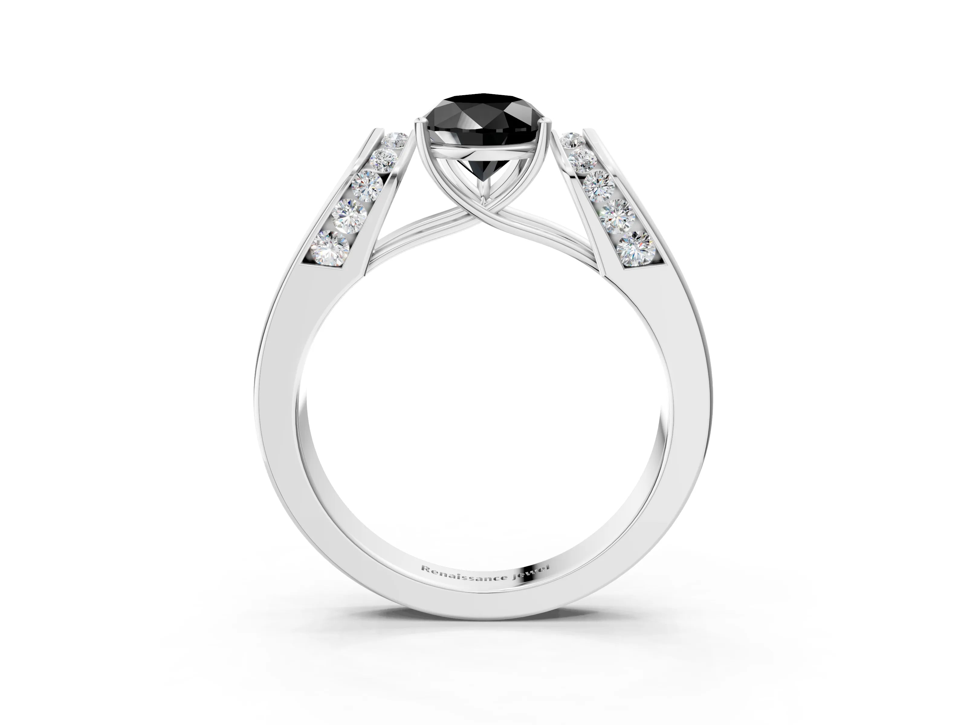 White gold Fancy Black Pear Cut Diamond Channel Set Solitaire Ring with Four-Prong Setting_15