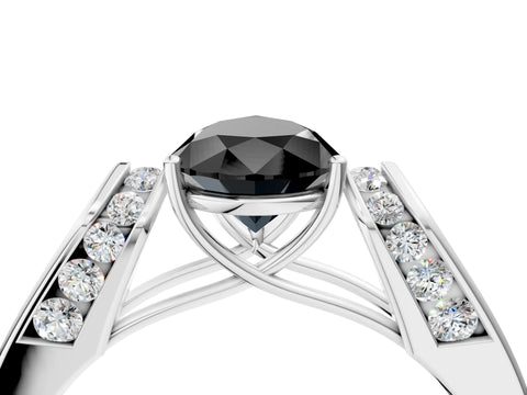 White gold Fancy Black Pear Cut Diamond Channel Set Solitaire Ring with Four-Prong Setting_16