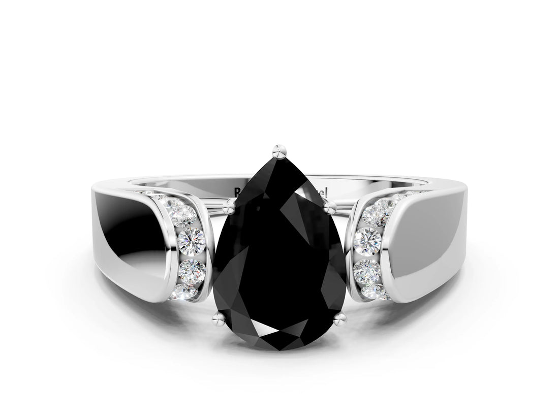 White gold Fancy Black Pear Cut Diamond Channel Set Solitaire Ring with Four-Prong Setting_2