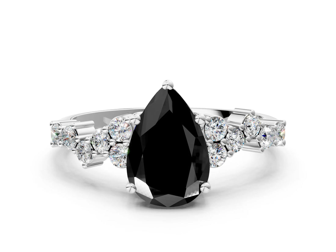 White gold Fancy Black Pear Cut Diamond Cluster Pavé Band with Four-Prong Setting_12