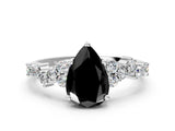 White gold Fancy Black Pear Cut Diamond Cluster Pavé Band with Four-Prong Setting_12