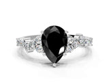 White gold Fancy Black Pear Cut Diamond Cluster Pavé Band with Four-Prong Setting_3