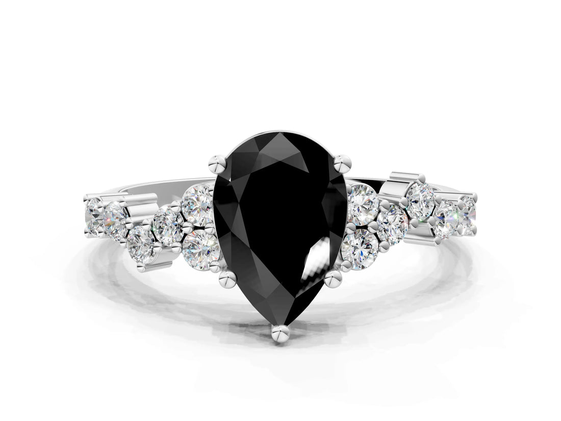 White gold Fancy Black Pear Cut Diamond Cluster Pavé Band with Four-Prong Setting_3