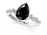 White gold Fancy Black Pear Cut Diamond Cluster Side Stone Solitaire Ring with Prong Setting_49