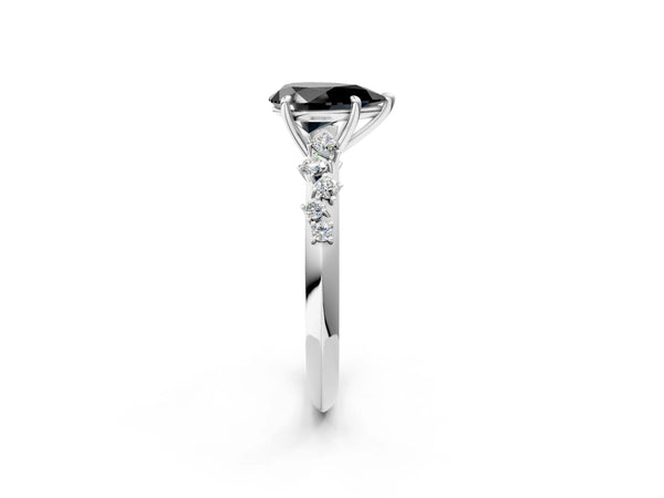 Platinum Pear-Shaped Graduated Cluster Engagement Ring Setting for Black Center