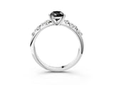 White gold Fancy Black Pear Cut Diamond Cluster Side Stone Solitaire Ring with Prong Setting_51