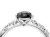 White gold Fancy Black Pear Cut Diamond Cluster Side Stone Solitaire Ring with Prong Setting_52