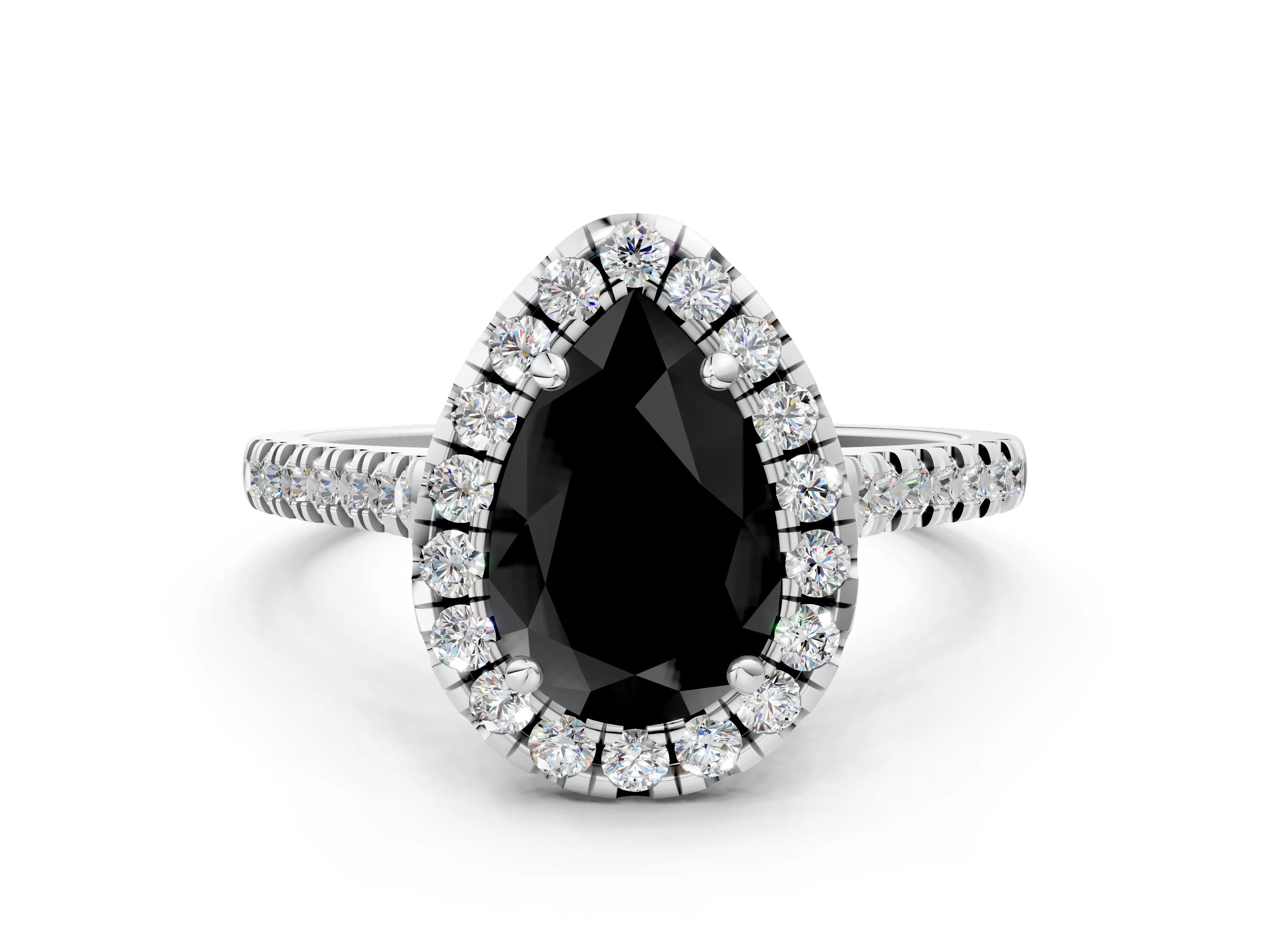 White gold Fancy Black Pear Cut Diamond Cushion Halo Ring with Pavé Band_12